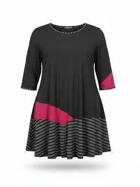 THE PYRAMID COLLECTION | Colorblock Tunic Black Pink Grey Stripe Artsy Boho | 3X